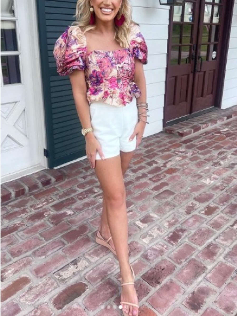 HEMANT AND NANDITA Leah Top Salmon Pink Floral Brocade Puff Sleeve Corset Small - Picture 5 of 10